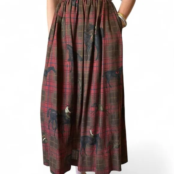 Vintage Ralph Lauren Equestrian Plaid Maxi Skirt – Size 10 (Fits Like Modern 6)