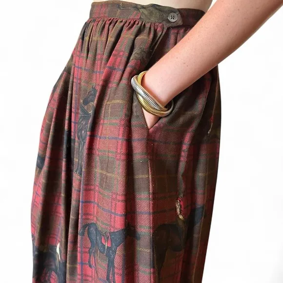 Vintage Ralph Lauren Equestrian Plaid Maxi Skirt – Size 10 (Fits Like Modern 6)