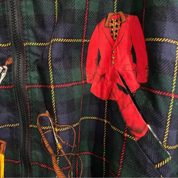 Vintage Reversible Jacket Equestrian Print Green/Red Plaid – 1990s Men’s XL