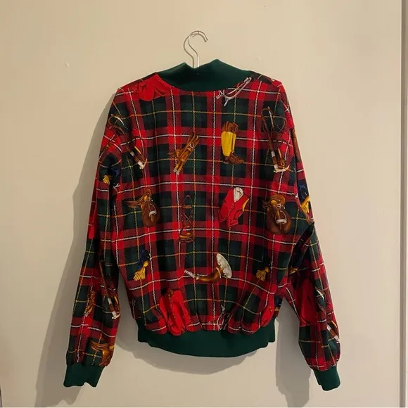 Vintage Reversible Jacket Equestrian Print Green/Red Plaid – 1990s Men’s XL
