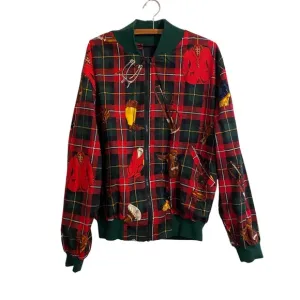 Vintage Reversible Jacket Equestrian Print Green/Red Plaid – 1990s Men’s XL