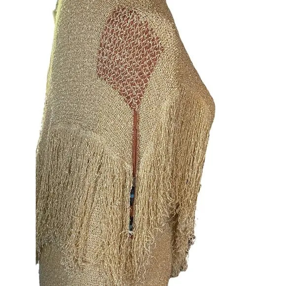 Vintage Sakowitz Womens M Weaved Accent Beaded Fringed Wheat Loose Knit Sweater