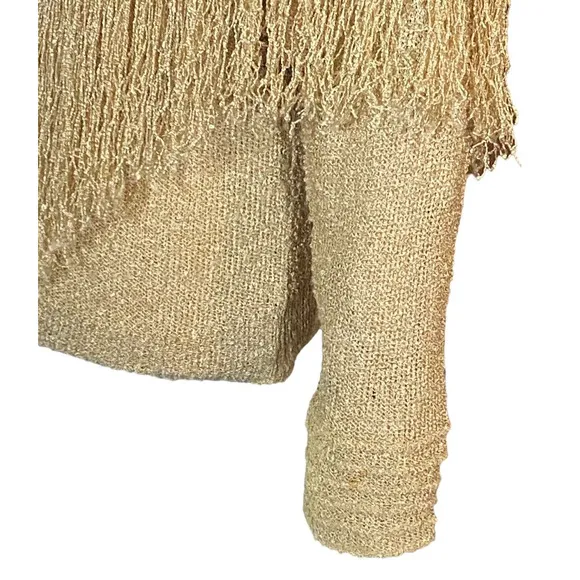 Vintage Sakowitz Womens M Weaved Accent Beaded Fringed Wheat Loose Knit Sweater