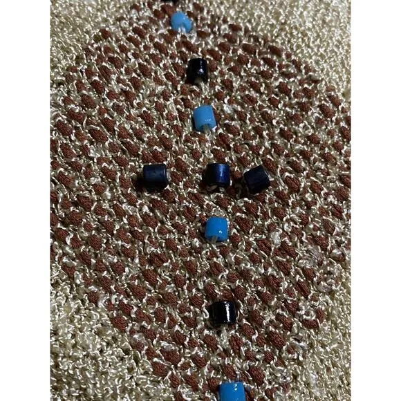Vintage Sakowitz Womens M Weaved Accent Beaded Fringed Wheat Loose Knit Sweater