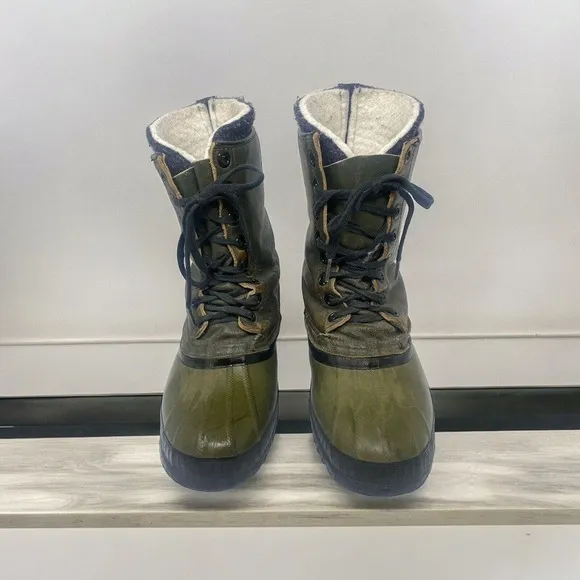 Vintage Sorel Mark V Kaufman Winter Snow Green Boots Leather Wool Liner Mens 10
