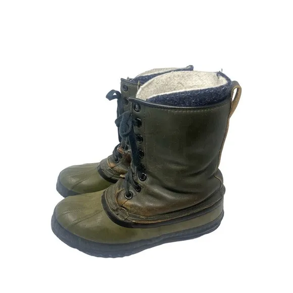 Vintage Sorel Mark V Kaufman Winter Snow Green Boots Leather Wool Liner Mens 10