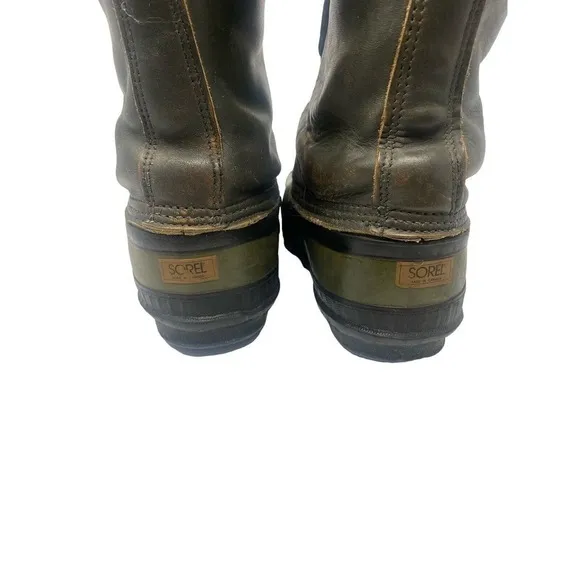 Vintage Sorel Mark V Kaufman Winter Snow Green Boots Leather Wool Liner Mens 10