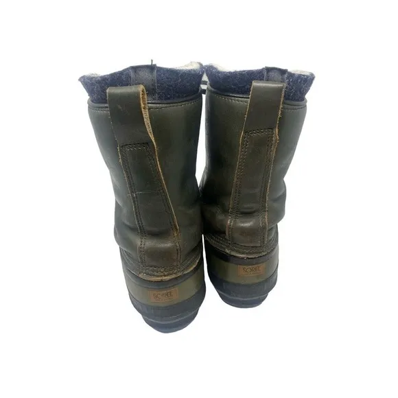 Vintage Sorel Mark V Kaufman Winter Snow Green Boots Leather Wool Liner Mens 10