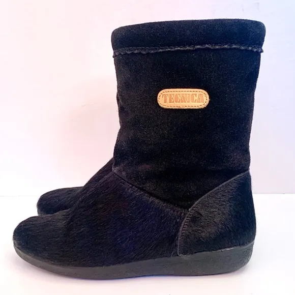 Vintage Tecnica Ankle Boots Fur Suede Shearling Wool Italy Winter 40 9 Snow