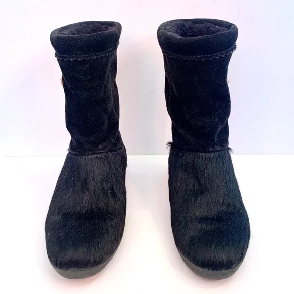 Vintage Tecnica Ankle Boots Fur Suede Shearling Wool Italy Winter 40 9 Snow