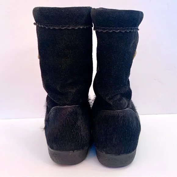 Vintage Tecnica Ankle Boots Fur Suede Shearling Wool Italy Winter 40 9 Snow