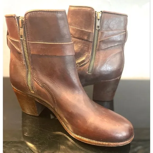 Vintage USA FRYE Women's Brown Leather Biker Boots Size 10B Preowned