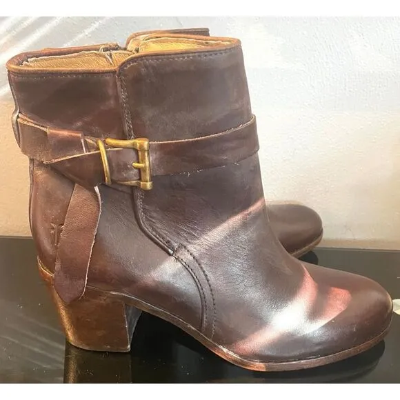 Vintage USA FRYE Women's Brown Leather Biker Boots Size 10B Preowned