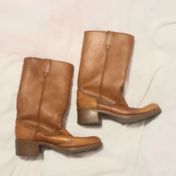 VINTAGE WESTERN BOOTS 9.5D Mens Rich Brown Tan Heeled Cowboy Equestrian Fall