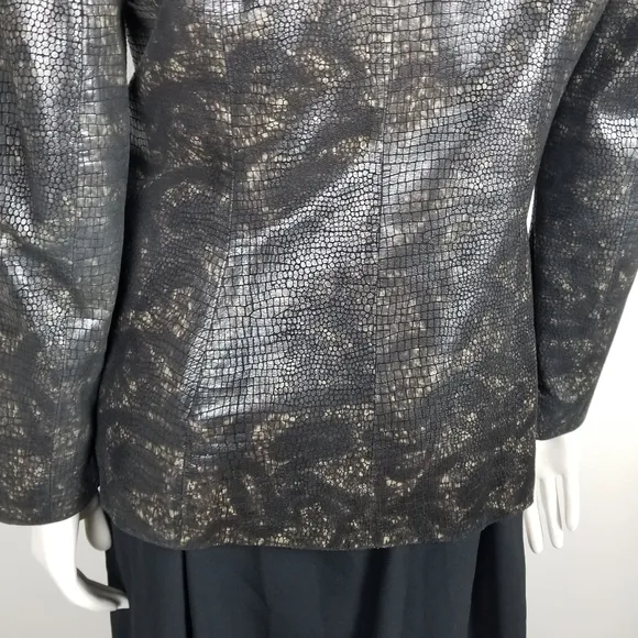Vintage Y2K 90s Crocodile-Embossed Brown Leather Blazer Jacket Size Small