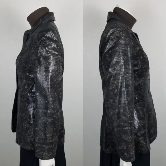 Vintage Y2K 90s Crocodile-Embossed Brown Leather Blazer Jacket Size Small
