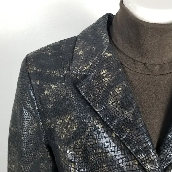 Vintage Y2K 90s Crocodile-Embossed Brown Leather Blazer Jacket Size Small