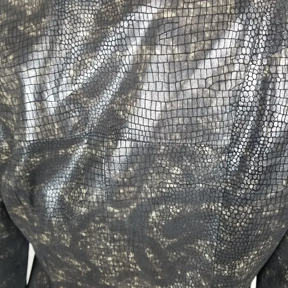 Vintage Y2K 90s Crocodile-Embossed Brown Leather Blazer Jacket Size Small