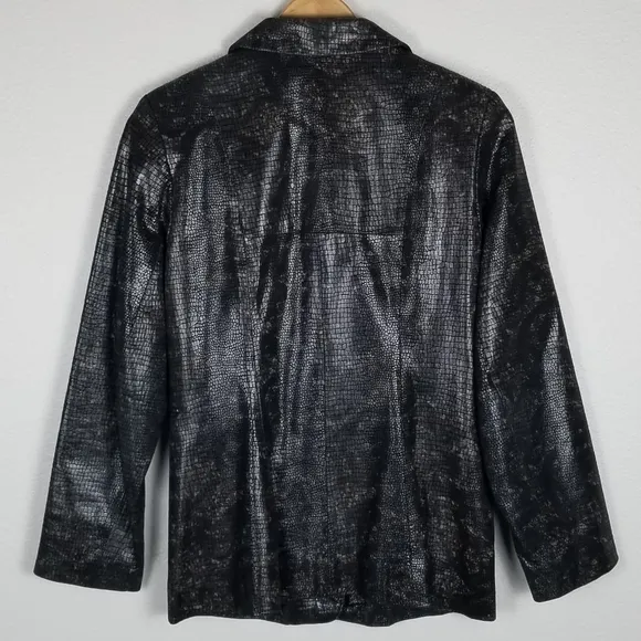 Vintage Y2K 90s Crocodile-Embossed Brown Leather Blazer Jacket Size Small