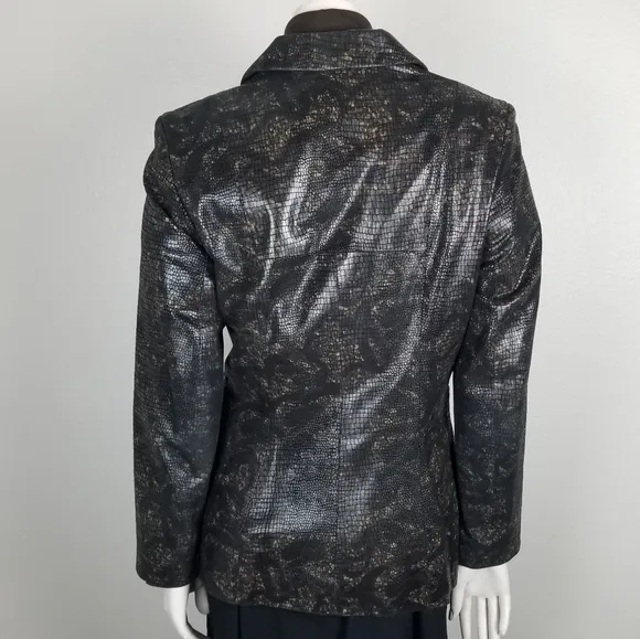 Vintage Y2K 90s Crocodile-Embossed Brown Leather Blazer Jacket Size Small