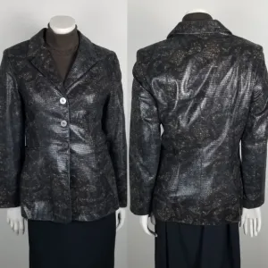 Vintage Y2K 90s Crocodile-Embossed Brown Leather Blazer Jacket Size Small