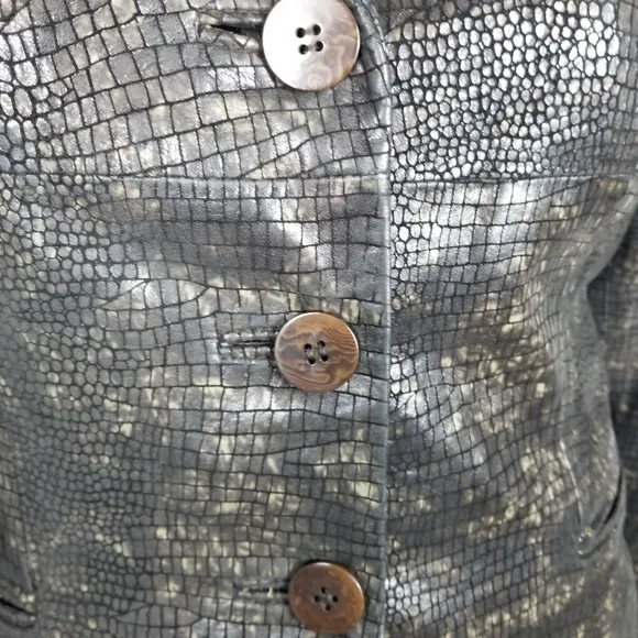 Vintage Y2K 90s Crocodile-Embossed Brown Leather Blazer Jacket Size Small
