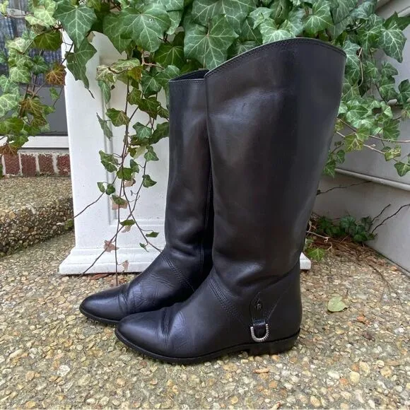 Vintage 1980’s 1990’s Aigner black flat equestrian riding boots 7