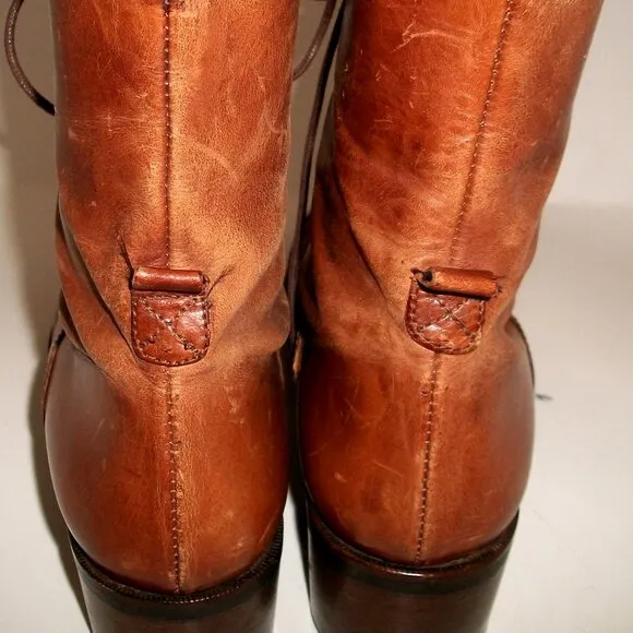 Vtg '90s Joan &amp; David Aged Caramel-Leather Low-Heel Lace-Up Boots 10M 40M FAB!