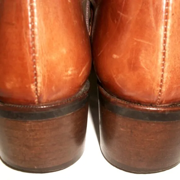 Vtg '90s Joan &amp; David Aged Caramel-Leather Low-Heel Lace-Up Boots 10M 40M FAB!