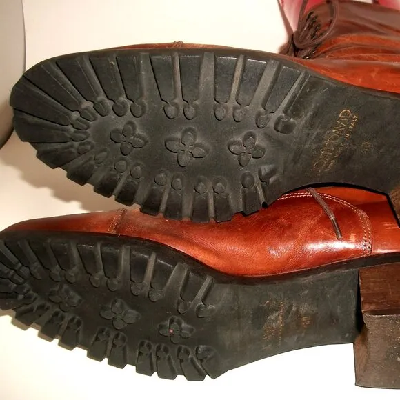 Vtg '90s Joan &amp; David Aged Caramel-Leather Low-Heel Lace-Up Boots 10M 40M FAB!