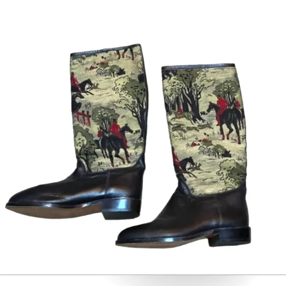 VTG Anthropology Seychelles Leather Tapestry Knee Boots. VTG 80's