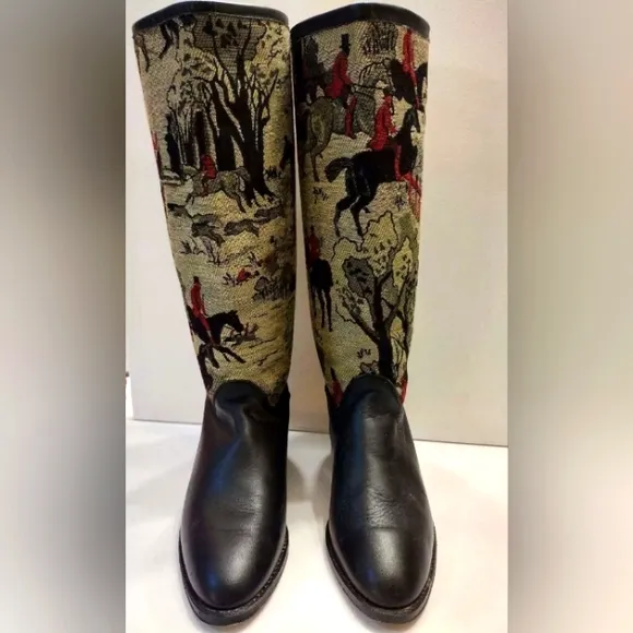 VTG Anthropology Seychelles Leather Tapestry Knee Boots. VTG 80's
