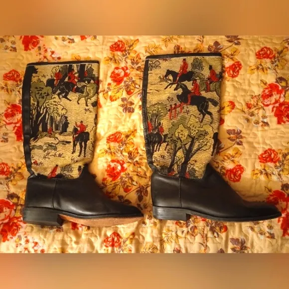 VTG Anthropology Seychelles Leather Tapestry Knee Boots. VTG 80's