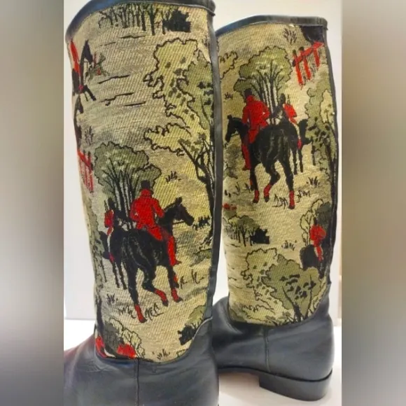 VTG Anthropology Seychelles Leather Tapestry Knee Boots. VTG 80's
