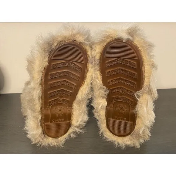 Vtg Cougars Shaggy Fur Apres YETI WINTER BOOTS Rainbow Trim Native Canada Made