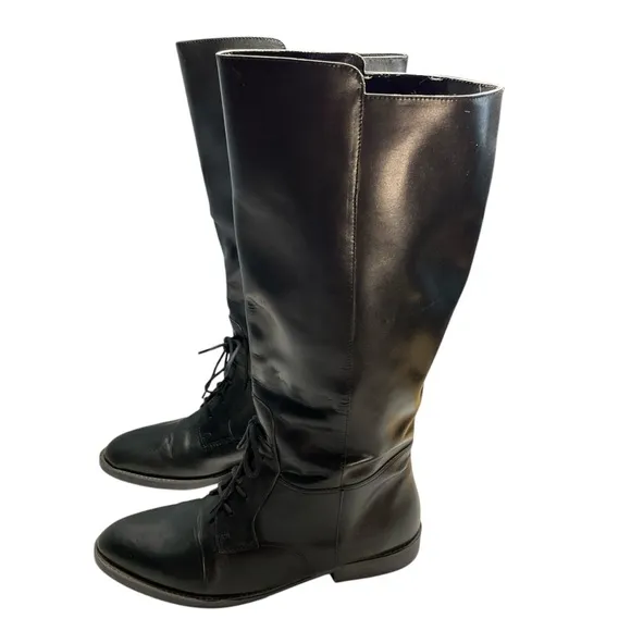 VTG Euro Club Sebastian Piatto Black Leather Equestrian Lace Up Boots Size 7.5