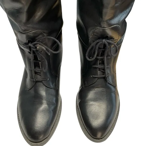 VTG Euro Club Sebastian Piatto Black Leather Equestrian Lace Up Boots Size 7.5