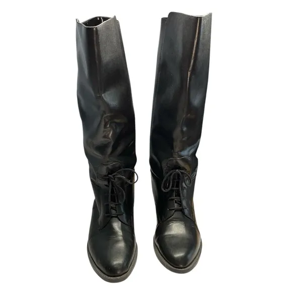 VTG Euro Club Sebastian Piatto Black Leather Equestrian Lace Up Boots Size 7.5