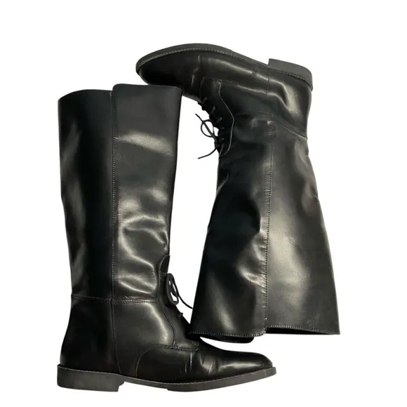 VTG Euro Club Sebastian Piatto Black Leather Equestrian Lace Up Boots Size 7.5
