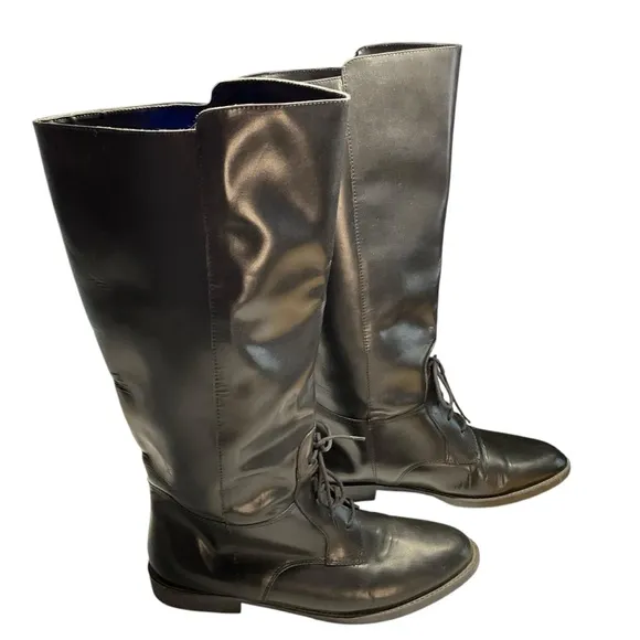 VTG Euro Club Sebastian Piatto Black Leather Equestrian Lace Up Boots Size 7.5
