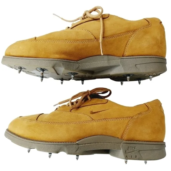 VTG Nike Air Mens Golf Shoes Metal Spike Nubuck Brown Waterproof Size 6 M 90's