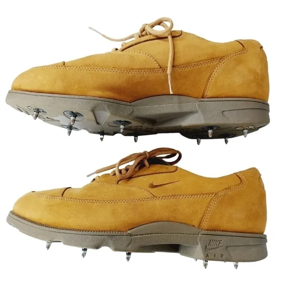 VTG Nike Air Mens Golf Shoes Metal Spike Nubuck Brown Waterproof Size 6 M 90's
