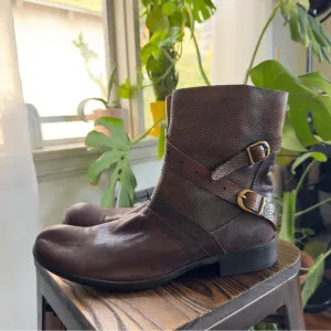 Western Brown Leather Ankle Boots with Buckle Detail