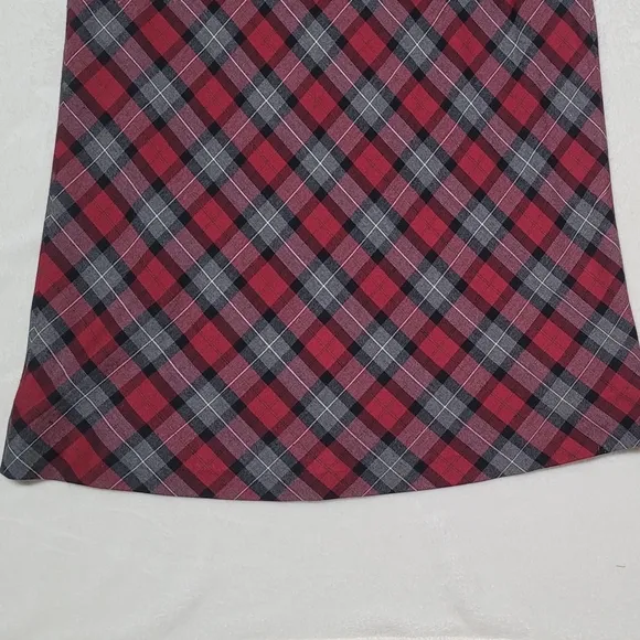 Whimsigoth 90s Vintage Sag Harbor Classic Red Gray Tartan Plaid Midi Skirt 12