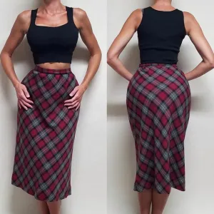 Whimsigoth 90s Vintage Sag Harbor Classic Red Gray Tartan Plaid Midi Skirt 12