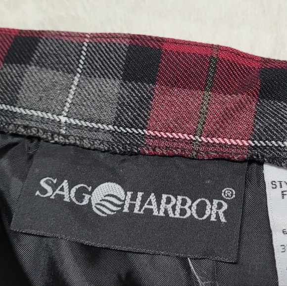 Whimsigoth 90s Vintage Sag Harbor Classic Red Gray Tartan Plaid Midi Skirt 12