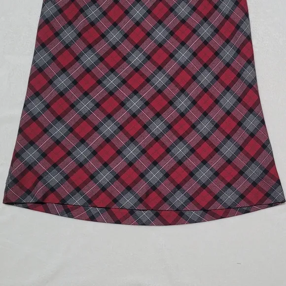 Whimsigoth 90s Vintage Sag Harbor Classic Red Gray Tartan Plaid Midi Skirt 12