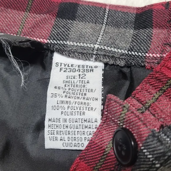 Whimsigoth 90s Vintage Sag Harbor Classic Red Gray Tartan Plaid Midi Skirt 12