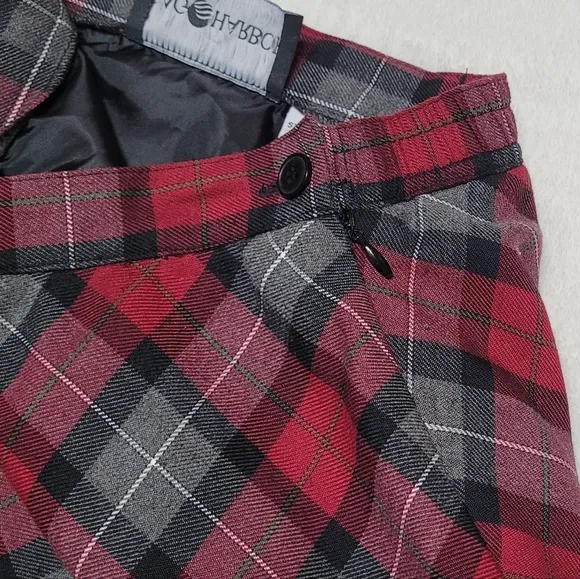 Whimsigoth 90s Vintage Sag Harbor Classic Red Gray Tartan Plaid Midi Skirt 12