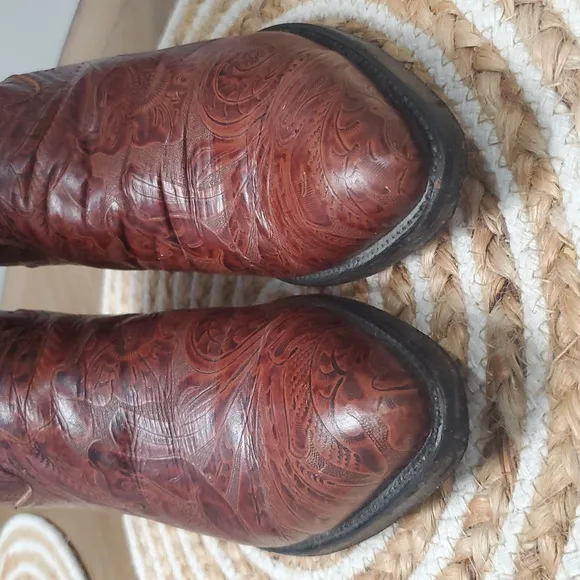 Wild West Tooled Full Leather Women's Cowboy Boots, Size 8.5B